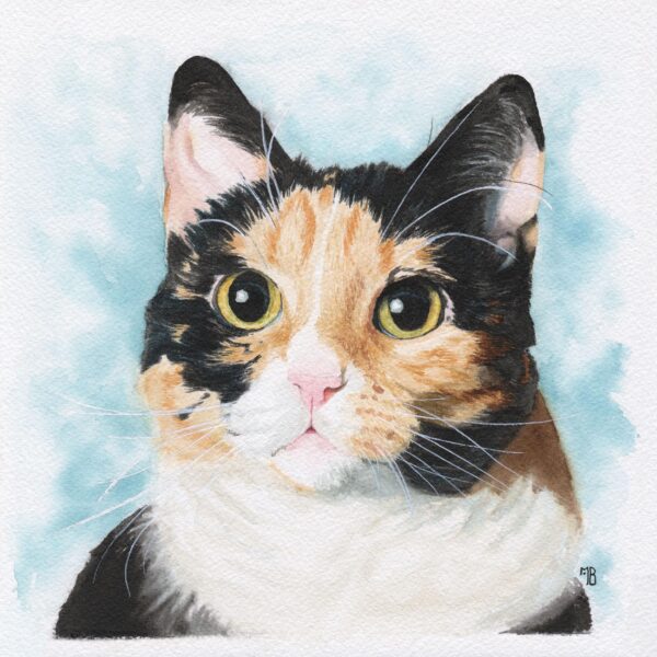 Ai No Hitomi Ai No Hitomi, chat calico, aquarelle originale