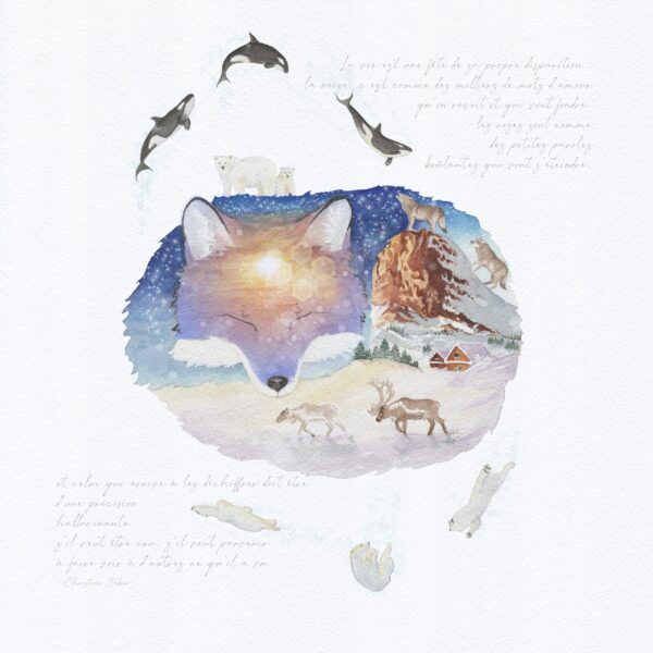 Douceur Hivernale – Tirage d’art de renard et paysage enneigé