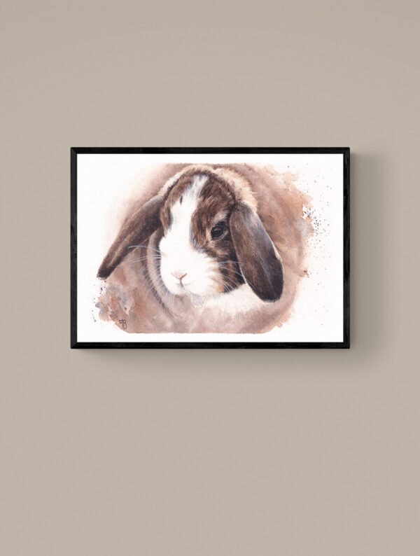 Délicate Attention encadré aperçu de peinture de lapin avec cadre enbois noir