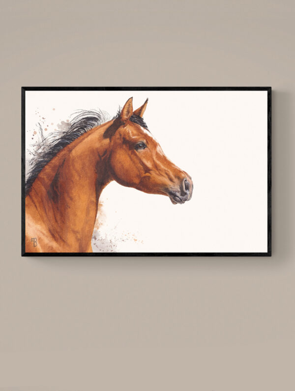 Messager du Zéphyr, peinture de cheval avec un cadre en bois noir