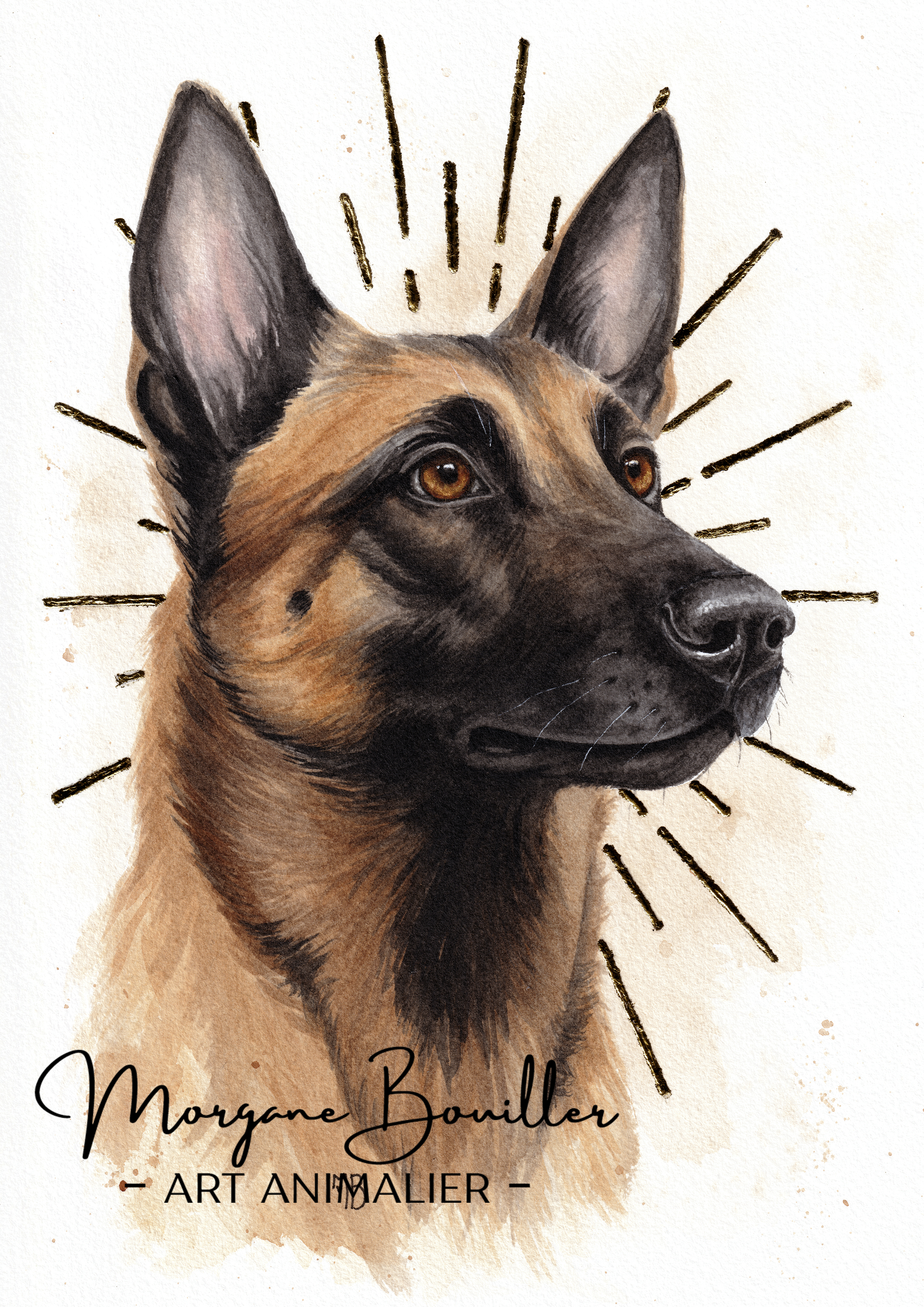 Portrait chien personnalisé avec dorure à la feuille - Solekan