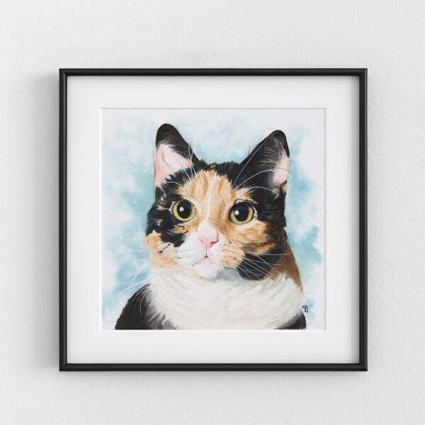 Ai No Hitomi, portrait de chat calico, exemple d'encadrement, par Morgane Bouiller Ai No Hitomi, portrait de chat calico, exemple d'encadrement