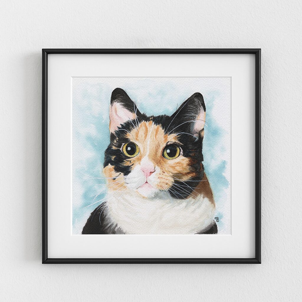 Ai No Hitomi, portrait de chat calico, exemple d'encadrement