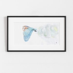 Esprit du ciel, peinture originale de chouette, exemple d'encadrement