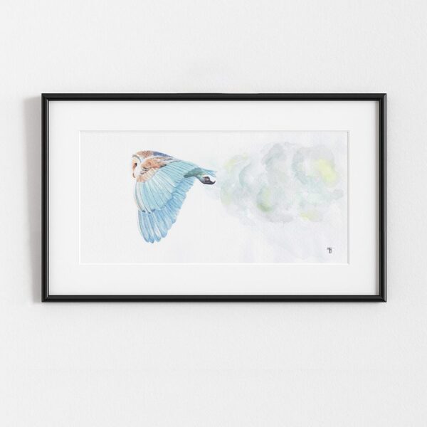 Esprit du ciel, peinture originale de chouette, exemple d'encadrement