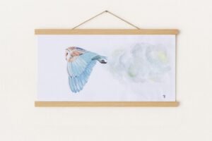 Esprit du Ciel par Morgane Bouiller, Reproduction d'art de chouette, avec cadre magnétique en bois naturel Reproduction d'art de chouette, avec cadre magnétique en bois naturel