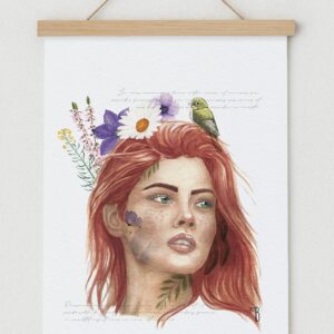 Connaissez Votre Coeur, illustration poétique femme rousse poétique, mis en valeur par un cadre magnétique