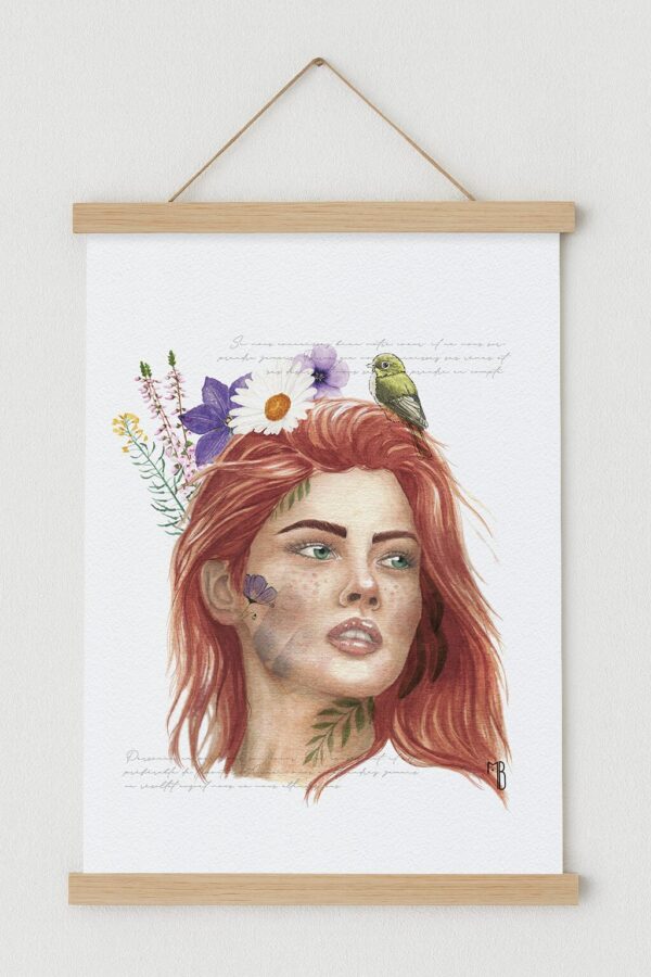 Connaissez Votre Coeur, illustration poétique femme rousse poétique, mis en valeur par un cadre magnétique Connaissez Votre Coeur, illustration poétique femme rousse poétique, mis en valeur par un cadre magnétique