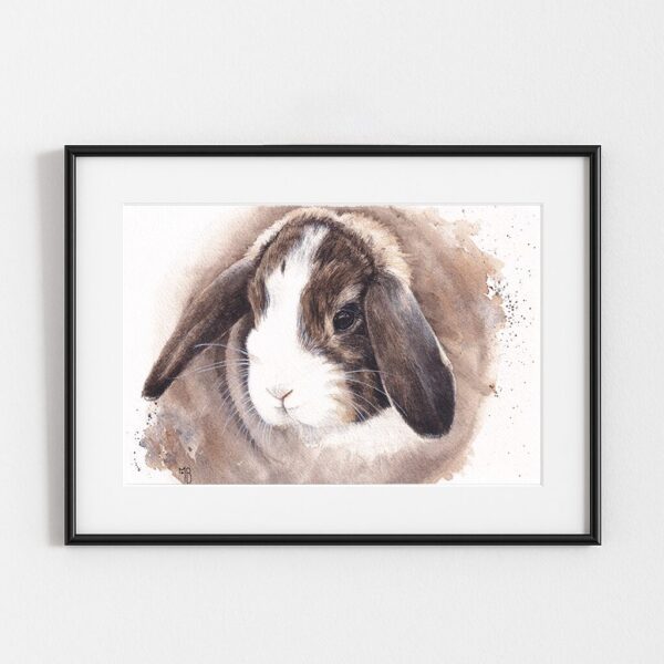 Délicate Attention, Portrait de lapin à l'aquarelle, exemple d'encadrement Portrait de lapin à l'aquarelle, exemple d'encadrement