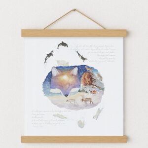 Illustration hivernale de renard, mis en valeur grâce à un cadre magnétique