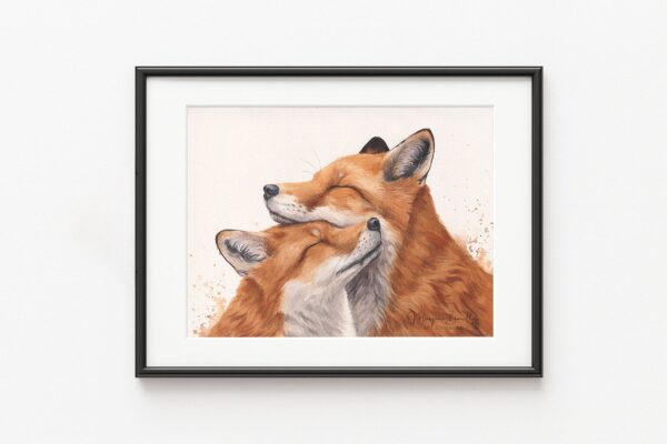 Flammes Jumelles, peinture de renards, exemple d'encadrement, par Morgane Bouiller Flammes Jumelles, peinture de renards, exemple d'encadrement