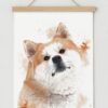 Portrait de chien Akita Inu avec cadre magnétique en bois naturel