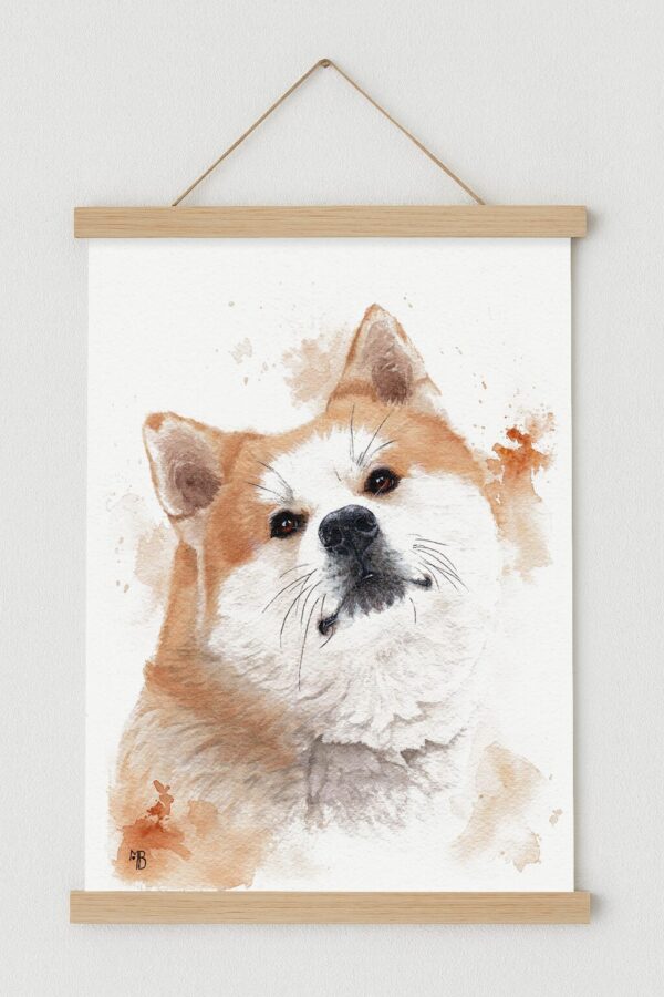 Portrait de chien Akita Inu avec cadre magnétique en bois naturel Portrait de chien Akita Inu avec cadre magnétique en bois naturel