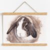 Aquarelle de lapin bélier, avec cadre magnétique en bois naturel Aquarelle de lapin bélier, avec cadre magnétique en bois naturel