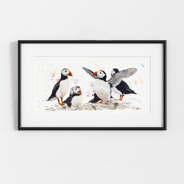 Macareux, peinture originale, exemple d'encadrement