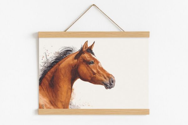 Messager du Zéphyr, tableau de cheval pur-sang arabe avec cadre magnétique en bois naturel