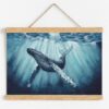 Sérénade Océane, impression fine art baleine avec cadre magnétique en bois naturel