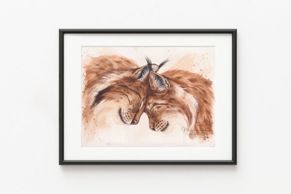 Tableau de lynx "Tendre Echo" par Morgane Bouiller, exemple d'encadrement