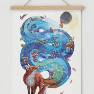 Illustration de renard mise en valeur par un cadre magnétique en bois clair