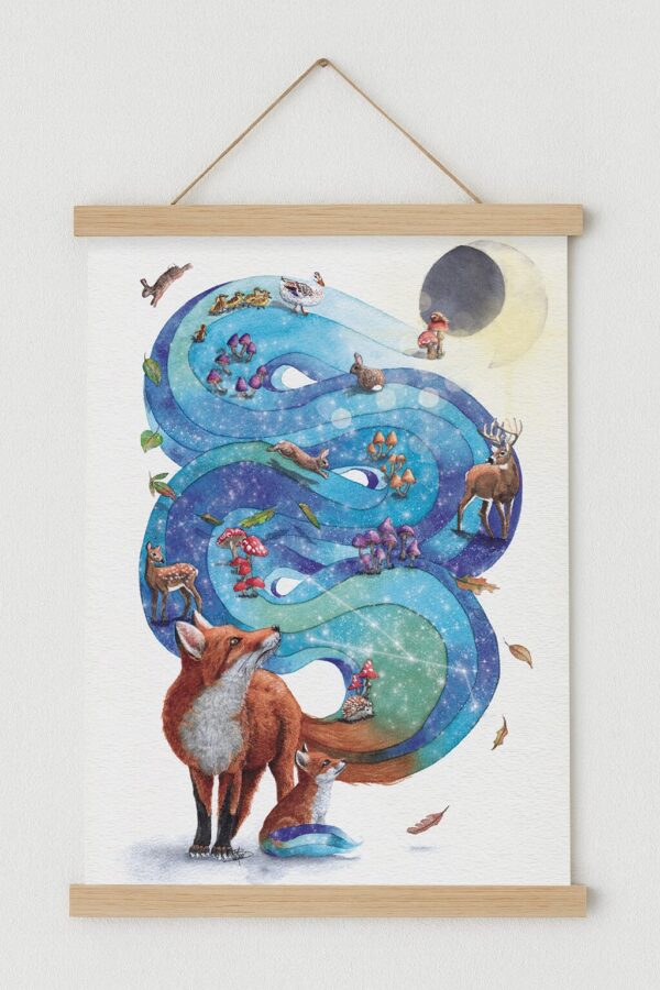 Illustration de renard mise en valeur par un cadre magnétique en bois clair Illustration de renard mise en valeur par un cadre magnétique en bois clair