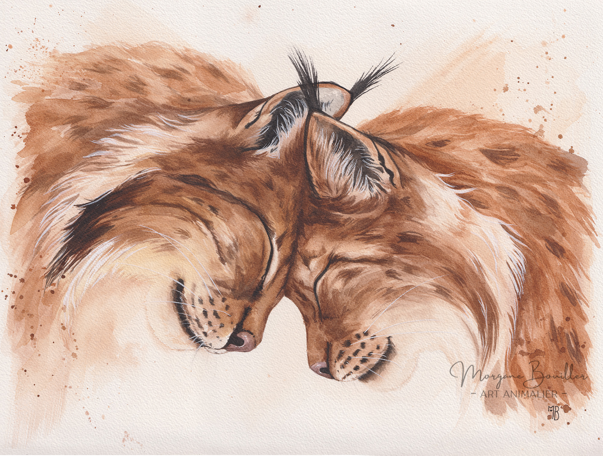 Couple de lynx à l'aquarelle