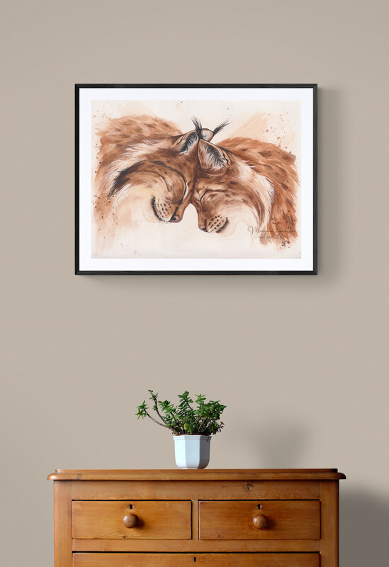 Tendre Écho, exemple d'encadrement de peinture originale de lynx