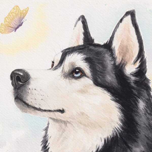 Zoom sur la peinture de chien Husky Speranza, par Morgane Bouiller Zoom sur la peinture de chien Husky Speranza, par Morgane Bouiller