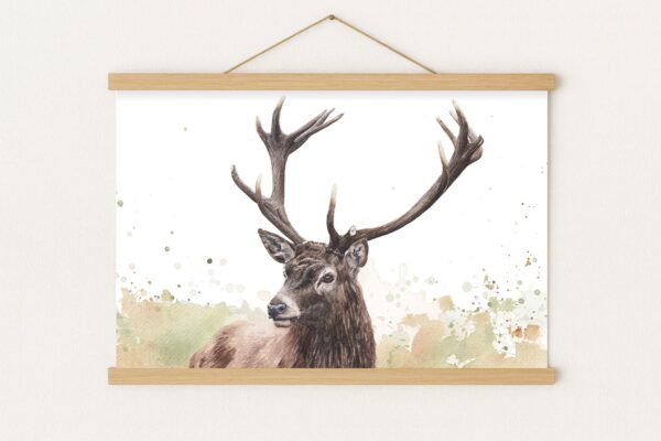 Tableau de cerf - "L'Esprit des Forêts", encadrement avec cadre en bois magnétique