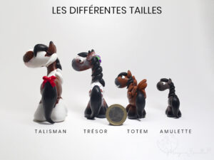 Les 4 formats de MYNIZ : Talisman, Trésor, Totem et Amulette, comparés à une pièce de 1€